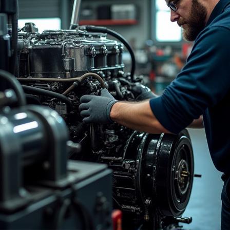Fleet maintenance expert working on a high-performance semi-truck engine.