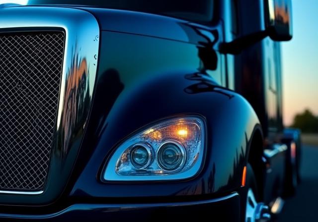 Close-up view of a precision-engineered transport vehicle representing M Farley Trucking's reliability.